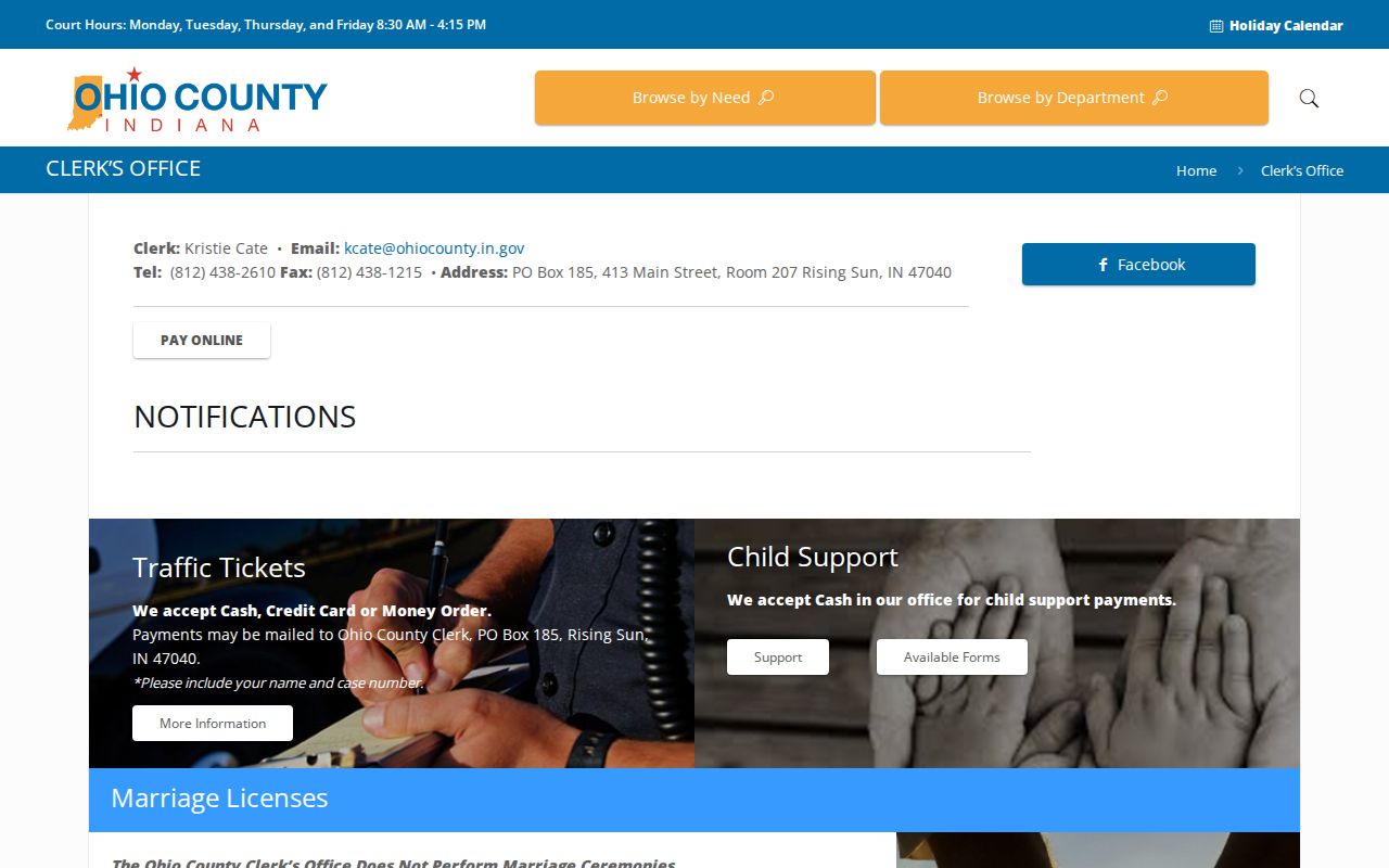 Ohio County warrant records Clerk contact and payment information