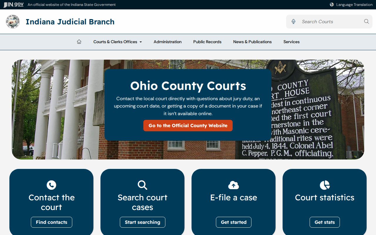 Ohio County warrant records Indiana court access page