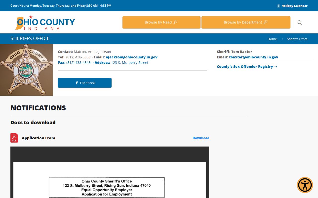 Ohio County warrant records Sheriff office contact page